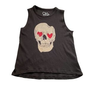 Chaser Love Skull Tank Top Sz S Brown E-Girl Grunge Rocker Punk Concert Hearts